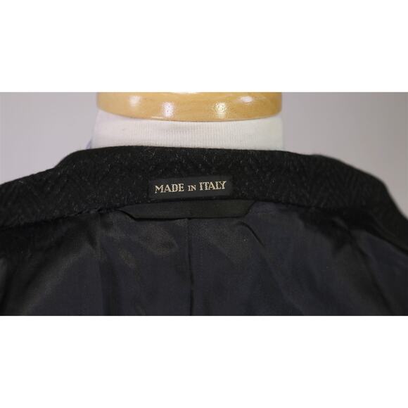 Tailored in Italy Black Herringbone 3B Heavy Peak Lapel Overcoat Blazer Coat 40R - Picture 9 of 9